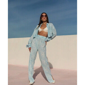 Kimberly Taylor Women XS Pant Amalfi Elastic Waist Straight Leg Paisley Blue New